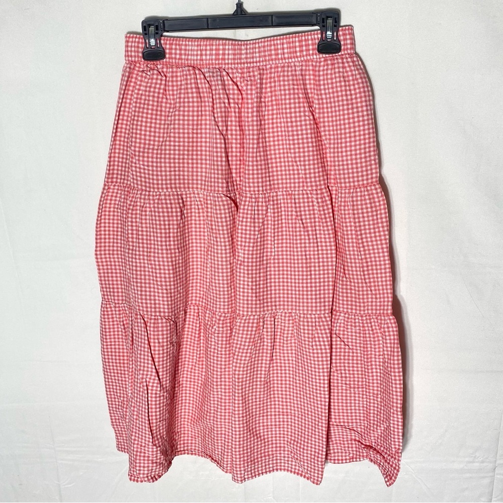 5/$25 George Red White Gingham Plaid Tiered Peasant Midi/Maxi Skirt S